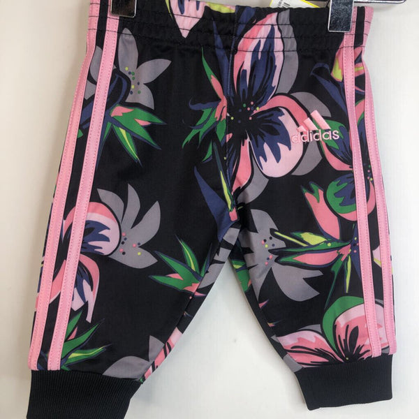 Size 3m: Adidas Black and Pink Flower Pattern Jacket