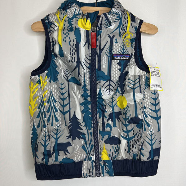 Size 4: Patagonia Blue/Grey Trees Pattern Reversible Zip Up Winter Vest