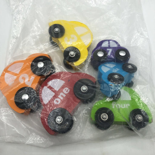Rainbow Counting Wooden Cars 6pc AS IS