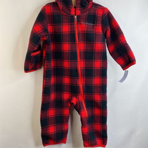 Size 6-12m: Columbia Black/Red Hooded Zip Up Fleece Romper