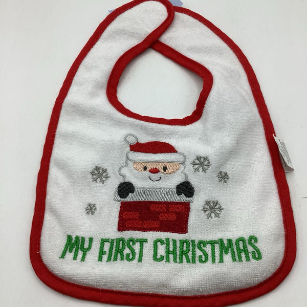 Size OS: White/Red 'My First Christmas' Bib