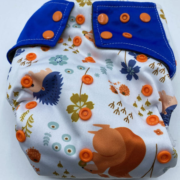 Size OS: White w/ Squirrel & Hedgehog Snap Adjustable Reusable Diaper