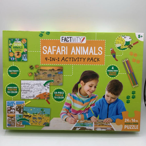 Factivity Safari Animals 4-in-1 Activity Pack Coloring Puzzle Toy