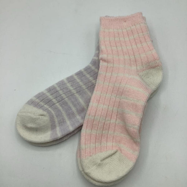 Size L: 2pc Pastel Pink/Purple/White Stripe Socks
