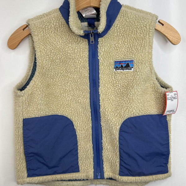 Size 7-8: Patagonia Cream/Blue Sherpa Vest