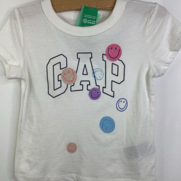 Size 4-5: Gap White w/ Sparkly Smiley Faces T-Shirt NEW w/ Tag