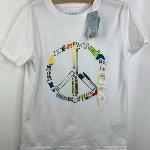 Size 6-7: Cat & Jack White School Supply Peace Sign T-Shirt NEW w/ Tag