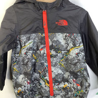 Size 12-18m: The North Face Grey w/ Yellow, Red and Blue Design Rain Coat