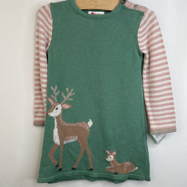 Size 2-3: Baby Boden Green w/ Deer Knitted Long Sleeve Dress