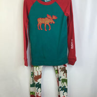 Size 8: Lazy One Red and Teal w/ Moose Long Sleeve 2pc PJS