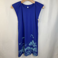 Size 12: Tea Blue w/Coral Pattern Sleeveless Dress