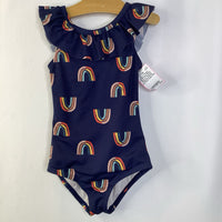 Size 4: Hanna Andersson Navy Blue w/ Colorful Rainbows Ruffle One Piece Swim Suit