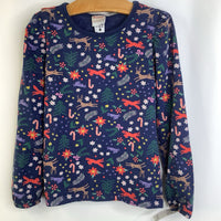 Size 6-7: Hanna Andersson Blue w/ Holiday Animals and Pattern Long Sleeve T
