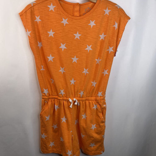 Size 12: Primary Neon Orange w/ Stars Short Sleeve Romper