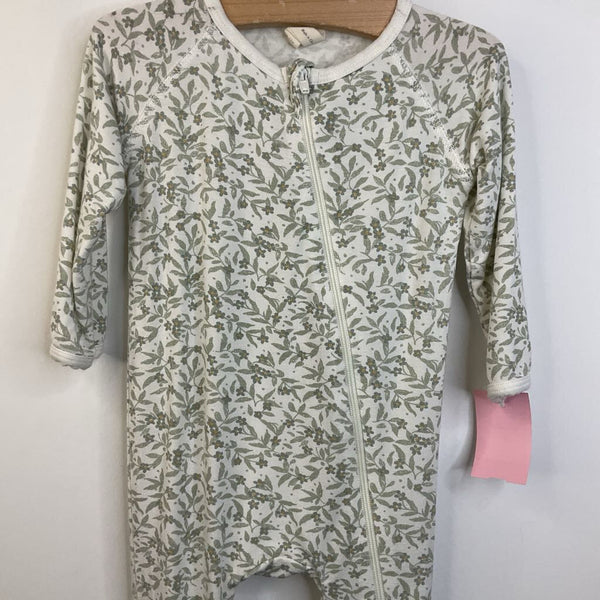 Size 6-12m: Quincy Mae White w/ Green Floral Footed Long Sleeve PJS