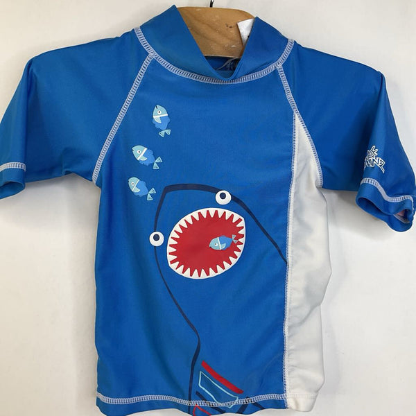 Size 2: UV Skinz UPF 50+ Blue w/ Great White Shark Short Sleeve Swim Shirt