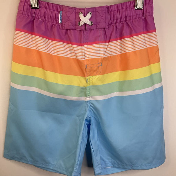 Size 10: Ruffle Butts UPF 50+ Pastel Rainbow Swim Trunks NEW w/ Tag