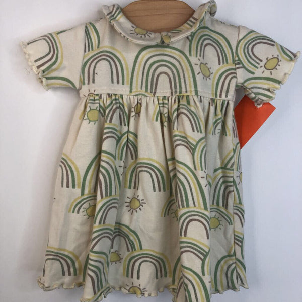 Size 0-3m: Kate Quinn Cream w/ Green Rainbows Dress & Bloomers