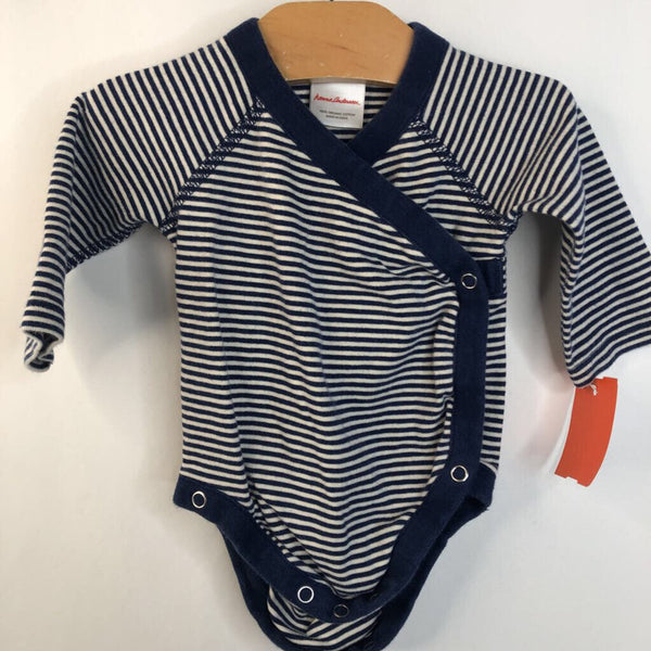 Size 0-3m (50): Hanna Andersson Blue & White Striped Wrap Long Sleeve Onesie