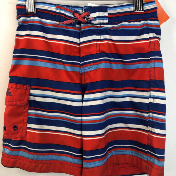 Size 5: UV Skinz Blue, Red & White Stripe Swim Trunks