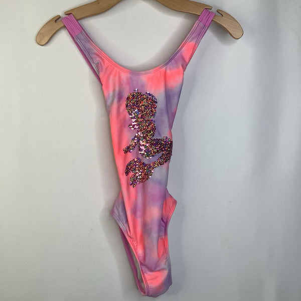 Size 10-12: More Than Magic Neon Pink, Purple Tie-Dye Sequin Mermaid Tank One Piece Swimsuit