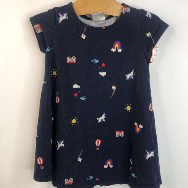 Size 3 (90): Hanna Andersson Blue Rainbows, Butterflies & Unicorns T-Shirt Dress