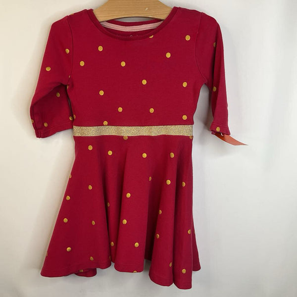 Size 2-3: Mini Boden Magenta Gold Polk-a-Dots Long Sleeve Dress
