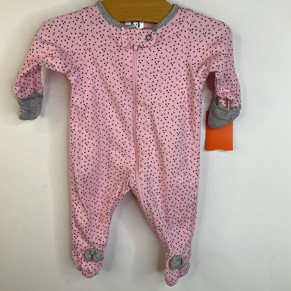 Size Preemie: Gerber Baby Pink Black Dots Footed Long Sleeve PJS