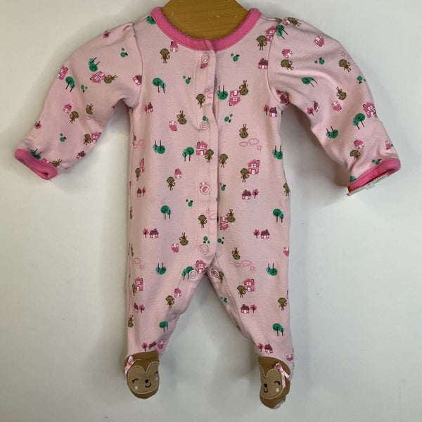 Size Preemie: Carters Pink Monkeys Footed Long Sleeve PJS