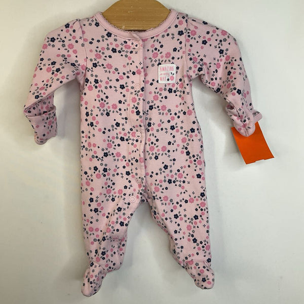 Size Preemie: Carters Pink Floral Footed Long Sleeve PJS