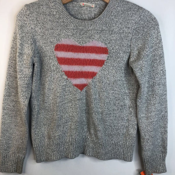 Size 14: Crewcuts Light Grey Pink Striped Heart Knitted Sweater