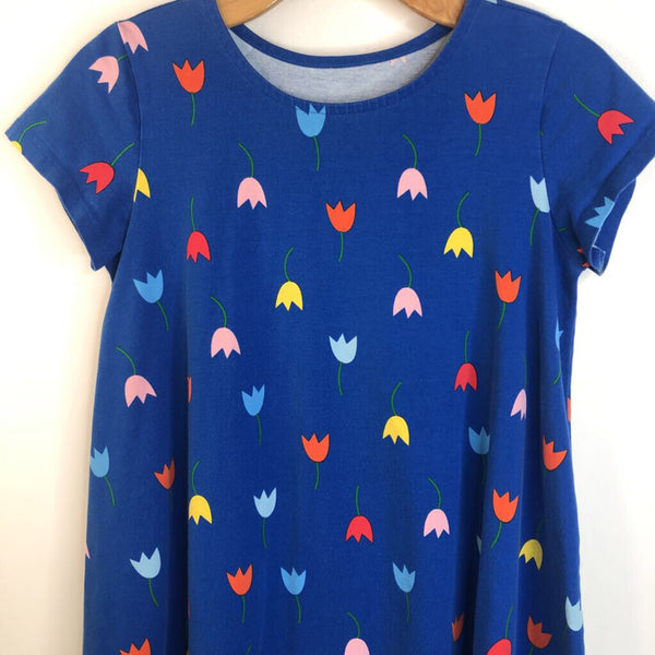 Size 14-16 (160): Hanna Andersson Blue Colorful Tulips T-Shirt Dress