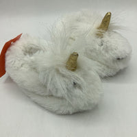 Size 3-4: White Fuzzy Unicorn Slippers