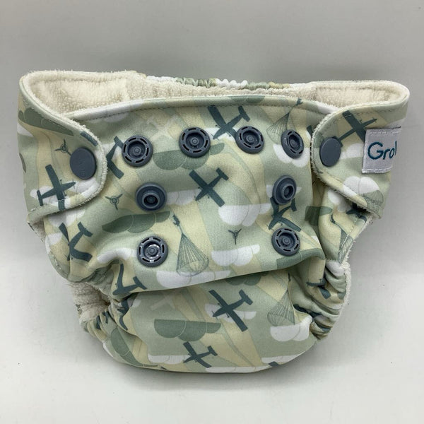 Size NB: GroVia Green Airplanes Snap Adjustable Reusable Diaper