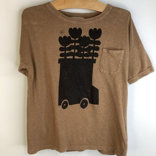 Size 4-5: Bobo Choses Brown Flower Car T-Shirt