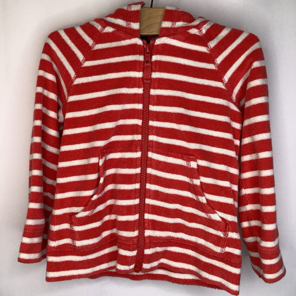 Size 3-4: Mini Boden Red & White Striped Terry Cloth Zip-up Hoodie
