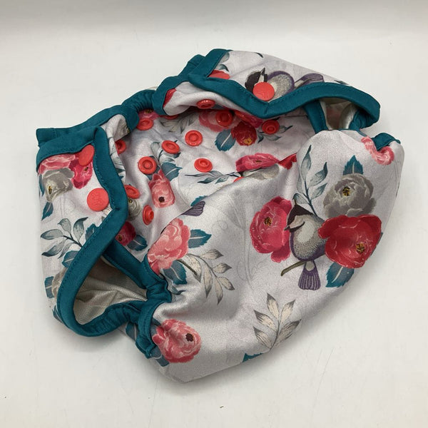 Size OS: Rump-a-rooz Light Blue Floral Snap Adjustable Diaper Cover