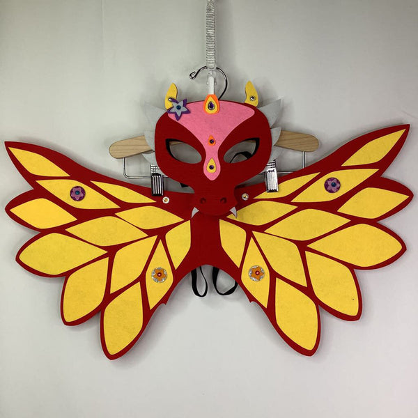 Tutu Cute Ornate Dragon Mask & Wing Set - Red/Yellow/Pink