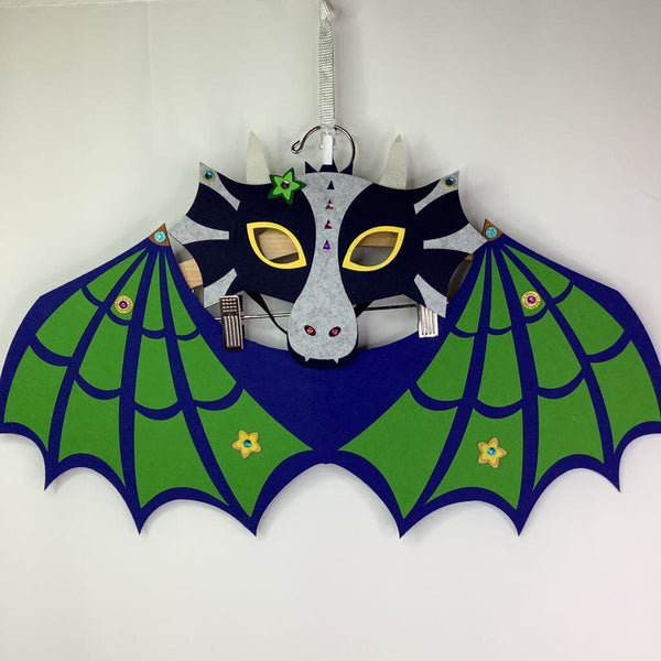 Tutu Cute Ornate Dragon Mask & Wing Set - Royal Blue/Green/Navy