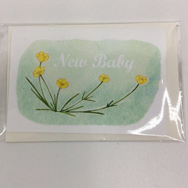 Clover Brown Locally Made Watercolor Greeting Card - Yellow Flower 'New Baby' (small)